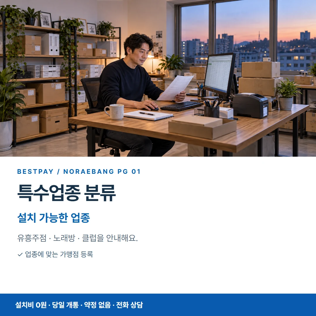베스트페이 카드뉴스 1 · 특수업종 분류 설치 가능한 업종