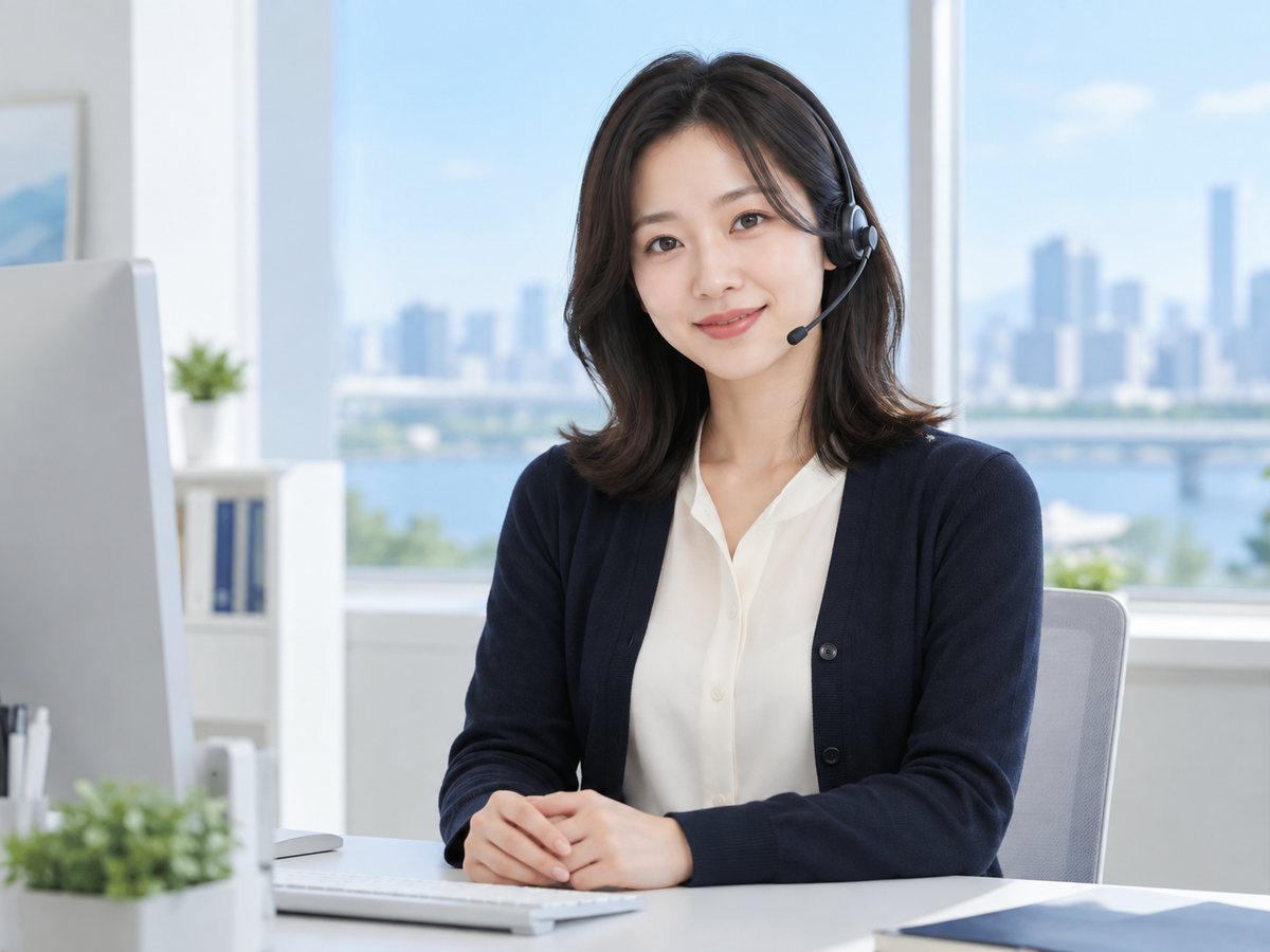 노래방 PG단말기 · 밝은 사무실에서 상담을 준비하는 여성 상담원(연출 사진)